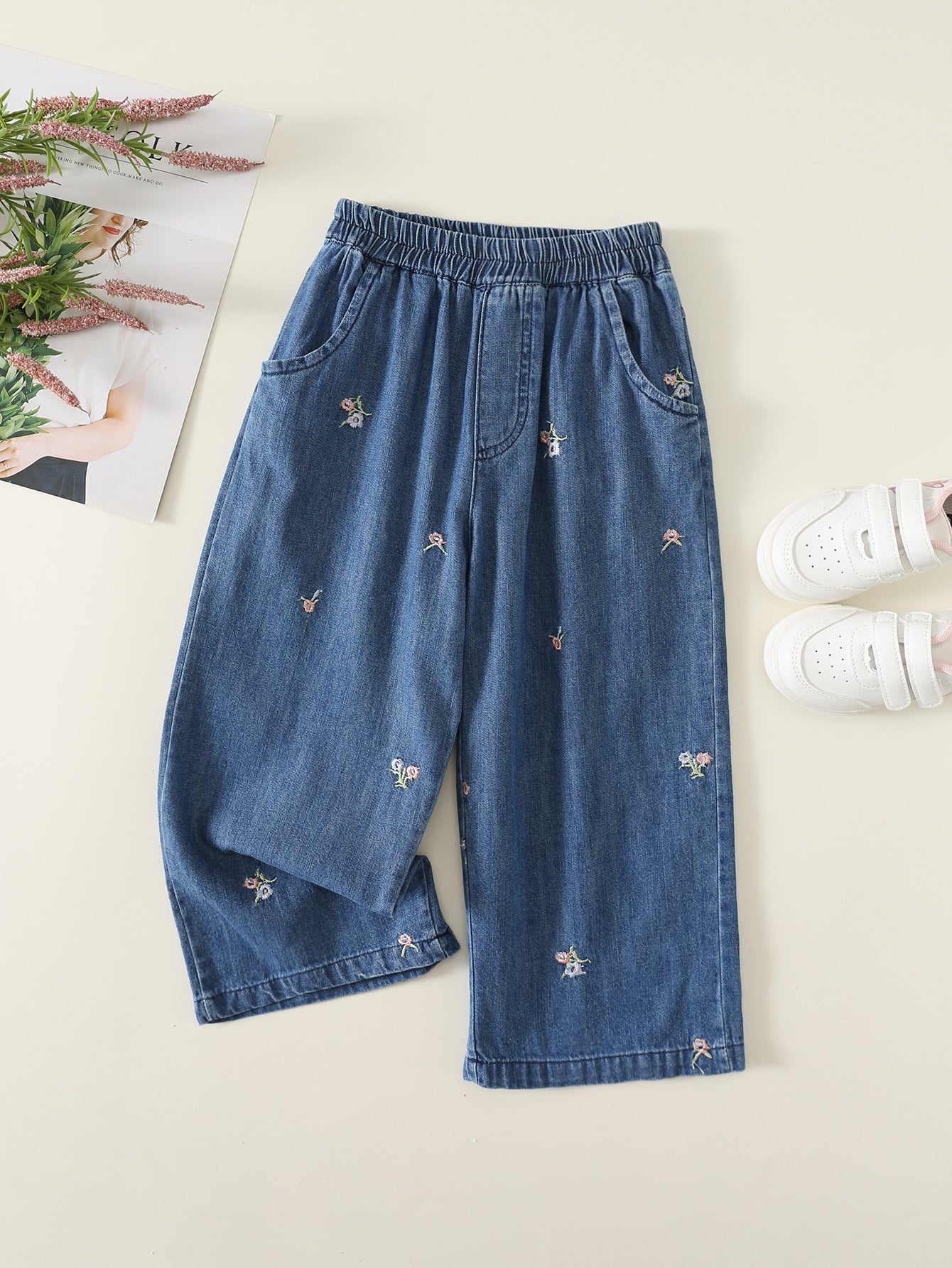 MyKids-USA® Arrival Autumn Girls Flowers Pattern Embroidered Jeans