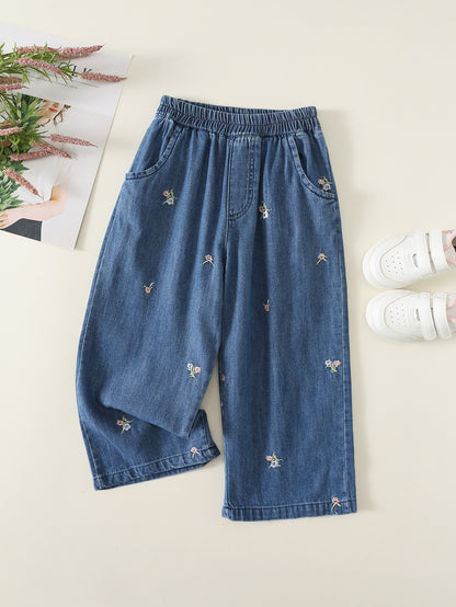 MyKids-USA® Arrival Autumn Girls Flowers Pattern Embroidered Jeans