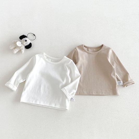 MyKids-USA® Spring and Autumn Baby Kids Solid Color Crew Neck Long Sleeves Top