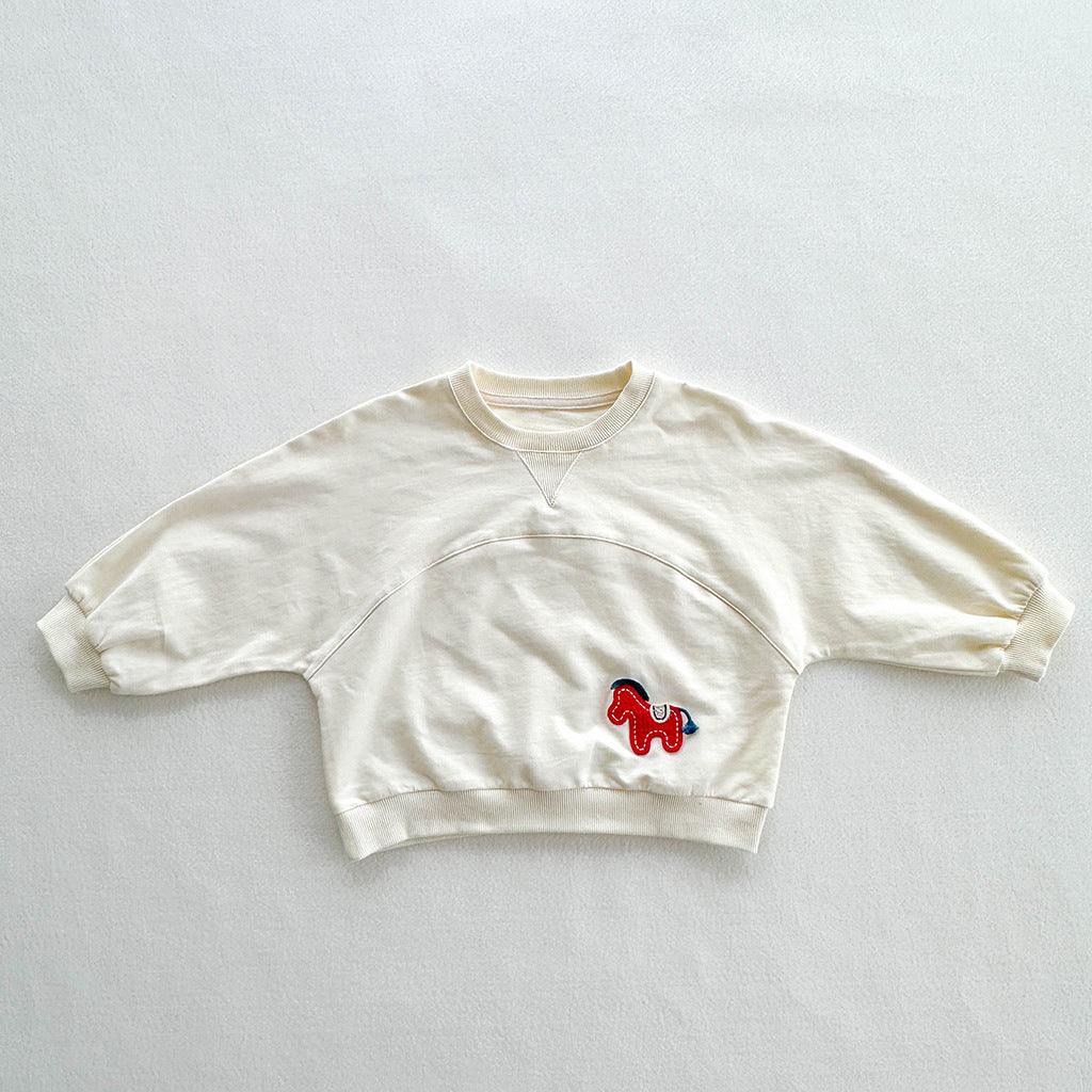 Autumn Arrival Kids Unisex Casual Patchwork Long Sleeves Horse Pattern Pullover, MyKids-USA®, Sweaters, MyKids-USA - Size/Age - 80 (9-12M) - Color - White -  -  - TR2510082214-A