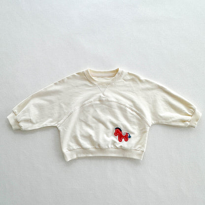 Autumn Arrival Kids Unisex Casual Patchwork Long Sleeves Horse Pattern Pullover, MyKids-USA®, Sweaters, MyKids-USA - Size/Age - 80 (9-12M) - Color - White -  -  - TR2510082214-A