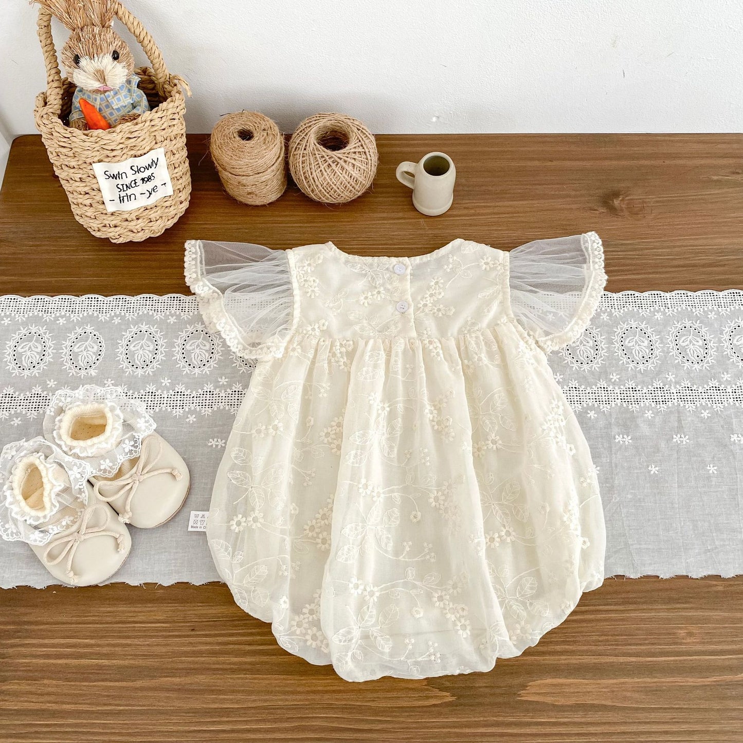 Summer Arrival Baby Girls Apricot Tulle Fly Sleeves Flowers Embroidered Pattern Onesies, MyKids-USA®, Baby One-Pieces, MyKids-USA -  -  -  -  -  -  - 