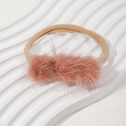 Soft and Comfortable Mink Baby Elastic Hairband with Pom Pom, MyKids-USA®, Hair Pins, Claws & Clips, MyKids-USA - Size/Age - Average Size (0-6Y） - Color - Brown -  -  - TR2411241521-B.
