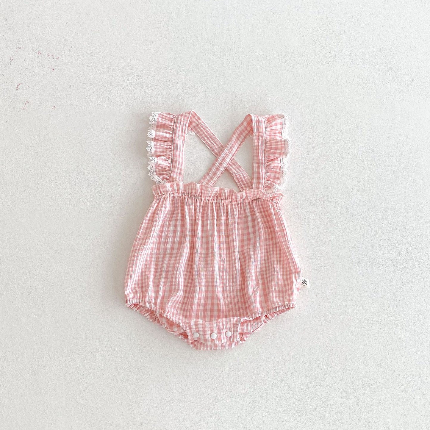 Summer Arrival Baby Girls Sleeveless Plaid Pattern Strap Bodysuit, MyKids-USA®, Baby One-Pieces, MyKids-USA - Size/Age - 66 (3-6M) - Color - Pink -  -  - TR2603221420-B.