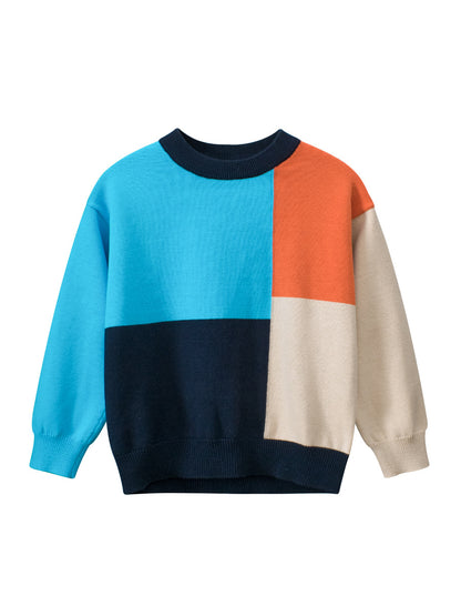 Baby Boy Color Patchwork Crew Neck Long Sleeve Knitwear Pullover, MyKids-USA®, Baby & Toddler Outerwear, MyKids-USA - Size/Age - 90 (12-24M) - Color - Blue -  -  - TR2311101448-A