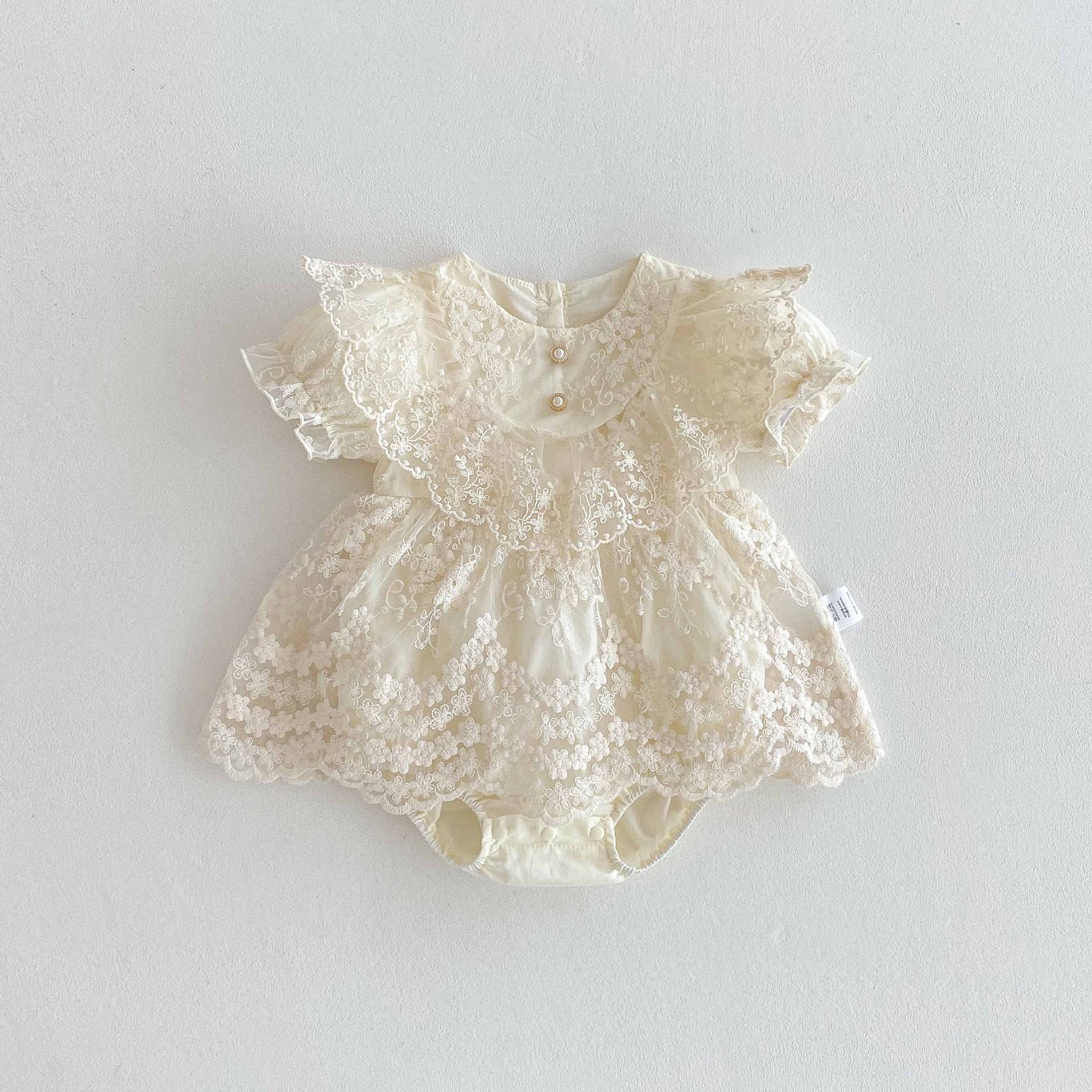 Summer Arrival Baby Girls Cute Solid Color Short Sleeves Floral Tulle Patchwork Dress Design bodysuit, MyKids-USA®, Baby One-Pieces, MyKids-USA - Size/Age - 66 (3-6M) - Color - Apricot -  -  - TR2504192130-A.