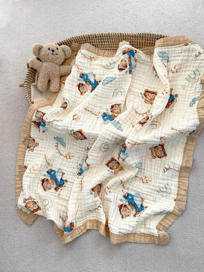 Newborn’s And Children’s Adorable Soft And Absorbent Cartoon Printed Cotton Muslin Bath Towel