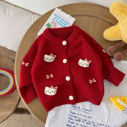 Autumn and Winter Arrival Baby Kids Girls Cartoon and Geometric Pattern Long Sleeves Casual Cardigan, MyKids-USA®, Cardigans, MyKids-USA - SIze/Age - 73 (6-9M) - Color - Red -  -  - TR2510282317-B