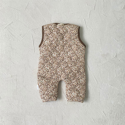 Winter Arrival Baby Sleeveless Vintage Floral Pattern Cotton-Padded Rompers