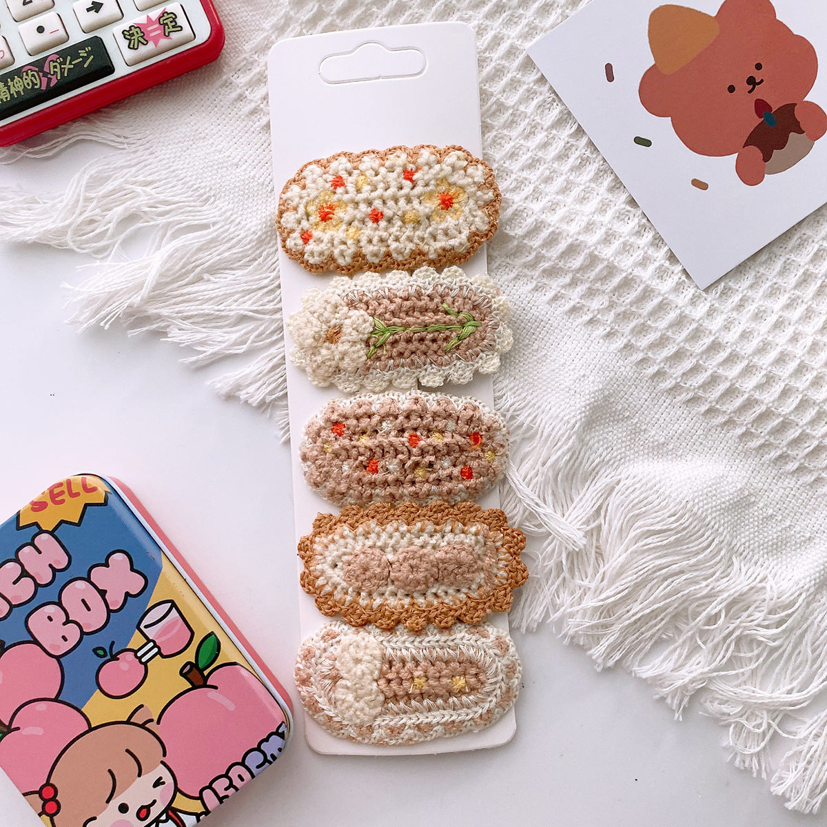 Korean-Style Versatile Knit Hair Clip With Sweet Floral Design For Girly Charm 5-Piece Set, MyKids-USA®, Hair Pins, Claws & Clips, MyKids-USA - Size/Age - Average Size (0-12Y) - Color - Coffee -  -  - TR2311270948-B.