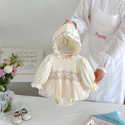 MyKids-USA® Autumn Arrival Baby Girls Long Sleeves Cute Flowers Embroidered Pattern Bodysuit Dress