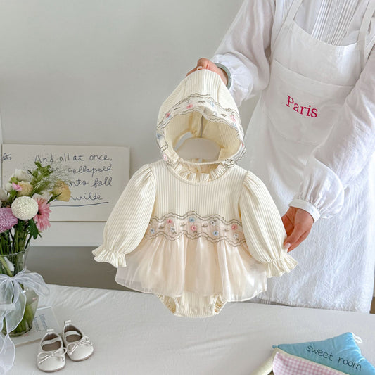 MyKids-USA® Autumn Arrival Baby Girls Long Sleeves Cute Flowers Embroidered Pattern Bodysuit Dress