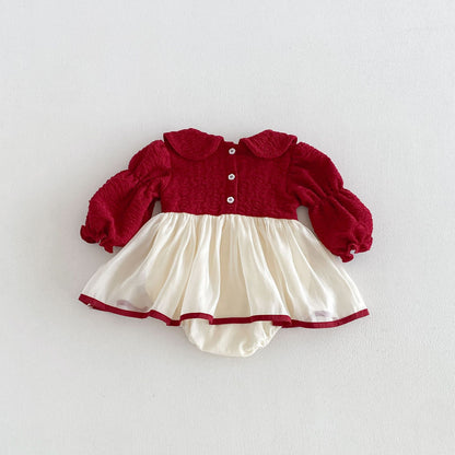 MyKids-USA® Autumn Arrival Baby Girls Long Sleeves Cute Color Patchwork Bodysuit Dress