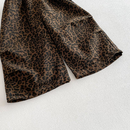 Spring and Autumn Baby Kids Girls Long Sleeves Cartoon Pattern Pullover and Leopard Pattern Pants 2-piece Clothing Set