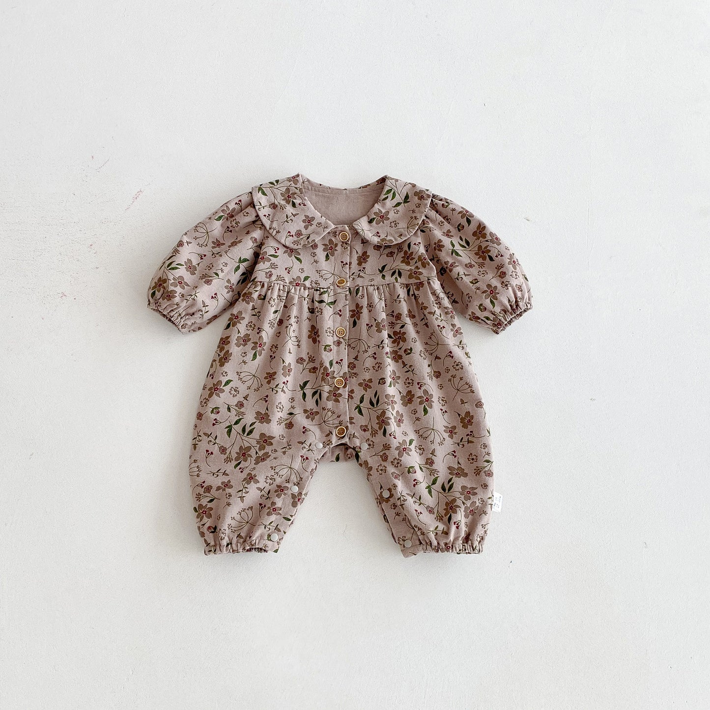 Autumn Arrival Baby Girls Long Sleeves Floral Pattern Single Breasted Rompers, MyKids-USA®, Baby One-Pieces, MyKids-USA - Size/Age - 66 (3-6M) - Color - Brown -  -  - TR2509132331-A