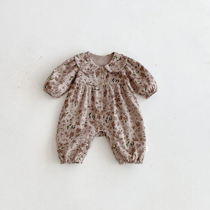 Autumn Arrival Baby Girls Long Sleeves Floral Pattern Single Breasted Rompers, MyKids-USA®, Baby One-Pieces, MyKids-USA - Size/Age - 66 (3-6M) - Color - Brown -  -  - TR2509132331-A