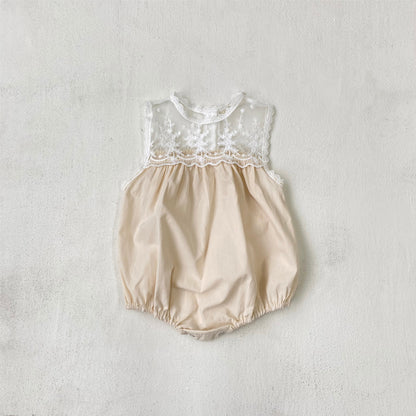 Summer Arrival Baby Girls Sleeveless Flowers Pattern Lace Patchwork Bodysuit