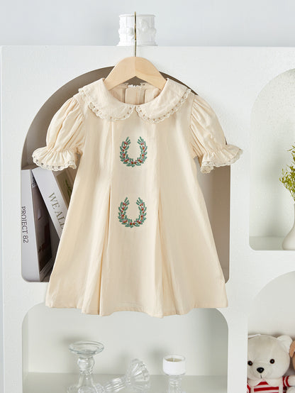 MyKids-USA® Summer Arrival Flowers Wreath Pattern Short Sleeves Dress for Stylish Girls
