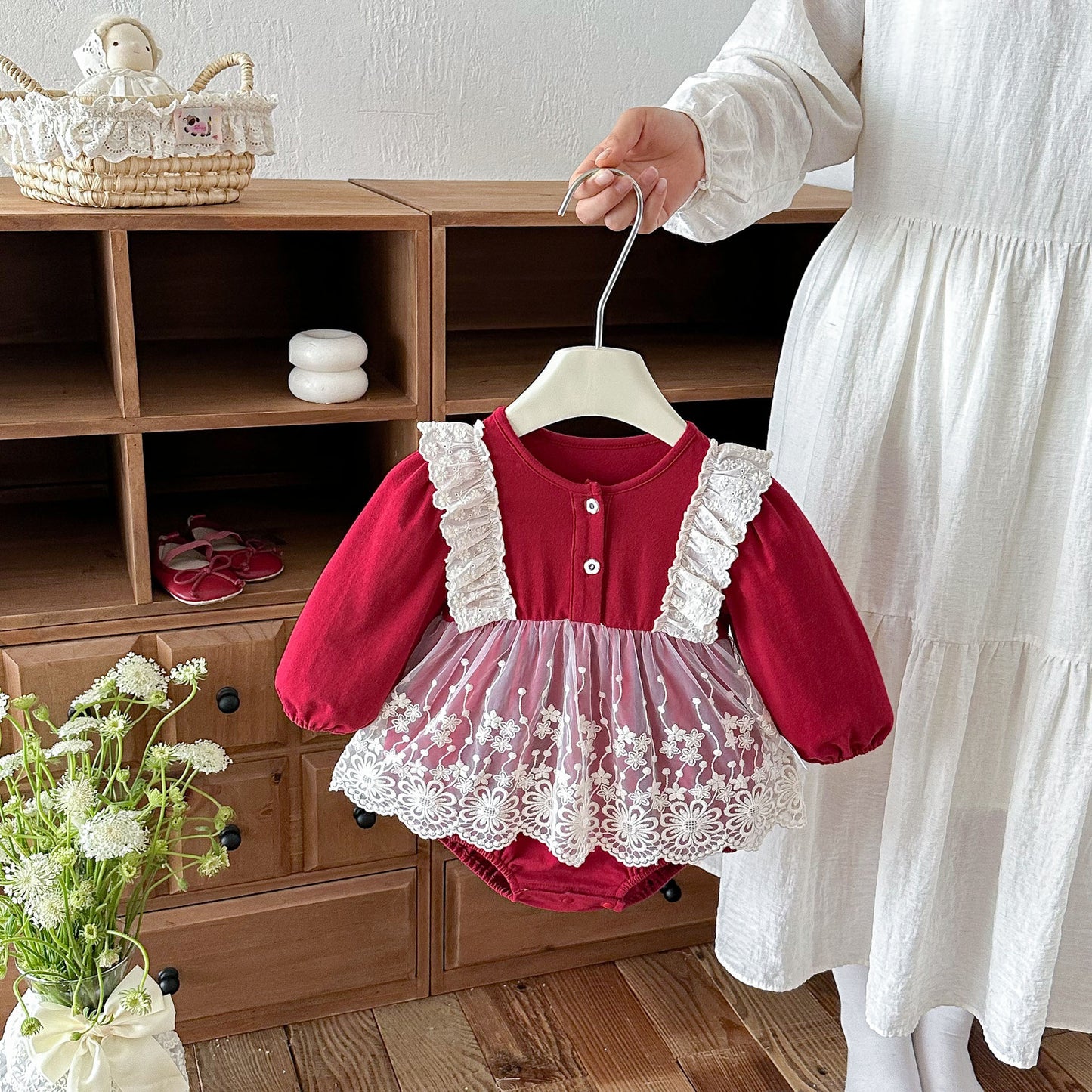MyKids-USA® Autumn Arrival Baby Girls Long Sleeves Lace Trim Color Patchwork Bodysuit