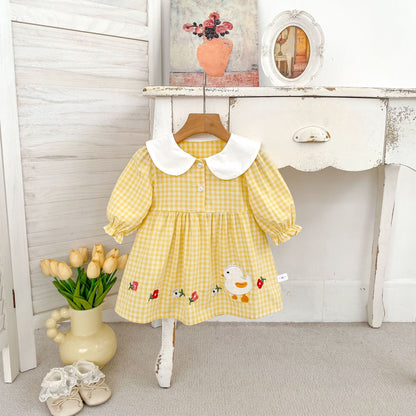 MyKids-USA® Baby Long Sleeves Cute Flowers Embroidered Dress