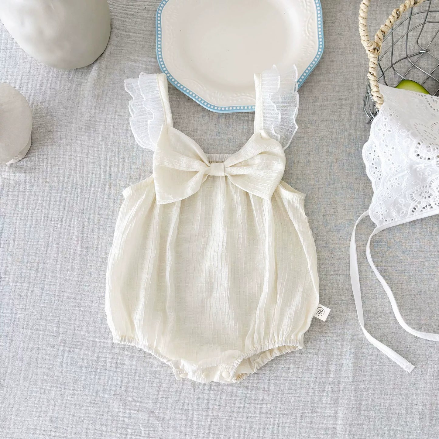 Summer Arrival Baby Girls Sleeveless Solid Color Butterfly-bow Decorated Strap Onesies, MyKids-USA®, Baby One-Pieces, MyKids-USA -  -  -  -  -  -  - 