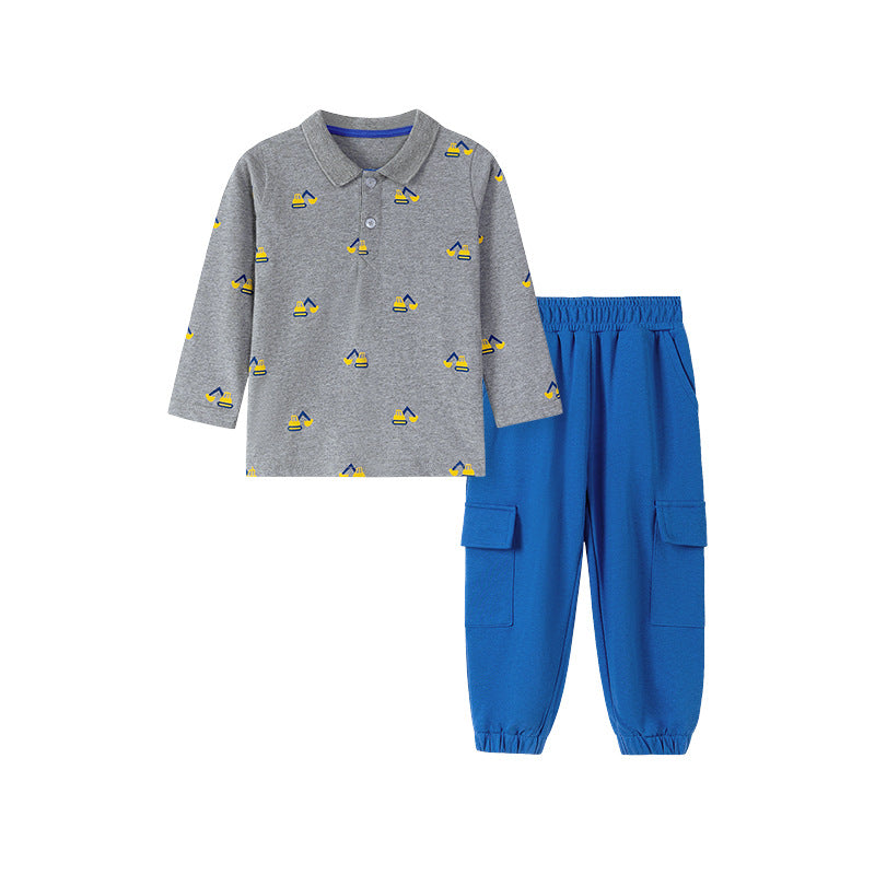 Spring and Autumn Boys Excavators Cartoon Pattern Long Sleeves Polo Shirt and Pants Clothing Set, MyKids-USA®, Baby & Toddler Outfits, MyKids-USA - Size/Age - 90 (12-24M) - Color - Grey -  -  - TR2508052250-A