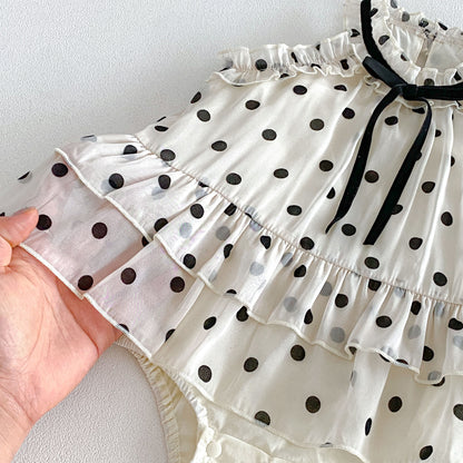 Summer Arrival Baby Girls Cute Beige Sleeveless Polka Dots Pattern Bodysuit