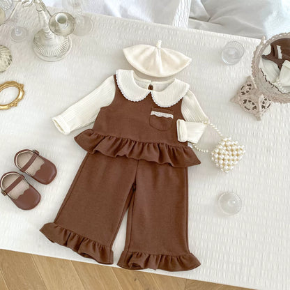 Spring and Autumn Baby Kids Girls Lace Decorated Sleeveless Vest, Plain Long Sleeves Top and Pants Clothing Set, MyKids-USA®, Baby & Toddler Outfits, MyKids-USA - Size/Age - 73 (6-9M) - Color - Brown -  -  - TR2509042159-A