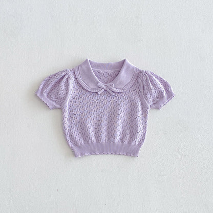 Arrival Summer Baby Kids Girls Hollow-Out Pattern Top, MyKids-USA®, Baby & Children's Tops, MyKids-USA - Size/Age - 73 (6-9M) - Color - Purple -  -  - TR2604262320-B.