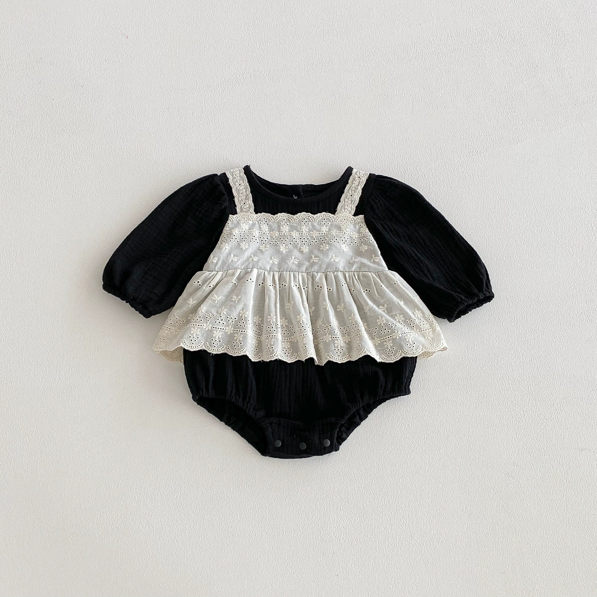 Autumn Arrival Baby Girls Long Sleeves Lace Patchwork Crew Neck Onesies, MyKids-USA®, Bodysuits, MyKids-USA -  -  -  -  -  -  - 