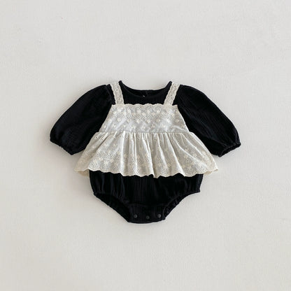 Autumn Arrival Baby Girls Long Sleeves Lace Patchwork Crew Neck Onesies, MyKids-USA®, Bodysuits, MyKids-USA -  -  -  -  -  -  - 