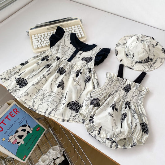 Summer Girls Color Patchwork Floral Pattern Strap Onesies And Fly Sleeves Dress – Princess Sister Matching Set With Shoes, MyKids-USA®, Baby & Toddler Outfits, MyKids-USA -  -  -  -  -  -  - 