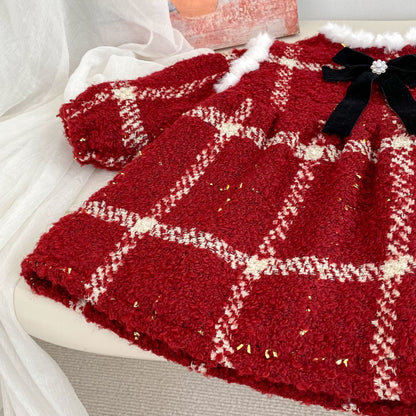 Winter Arrival Baby Girls Long Sleeves Plaid Pattern Fleece-Lined Warm Dress, MyKids-USA®, Baby & Toddler Dresses, MyKids-USA -  -  -  -  -  -  - 