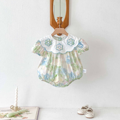 Summer Arrival Baby Girls Cute Tie Dye Short Sleeves Flowers Pattern Onesies, MyKids-USA®, Baby One-Pieces, MyKids-USA - Size/Age - 66 (3-6M) - Color - Light Blue -  -  - TR2504192136-A