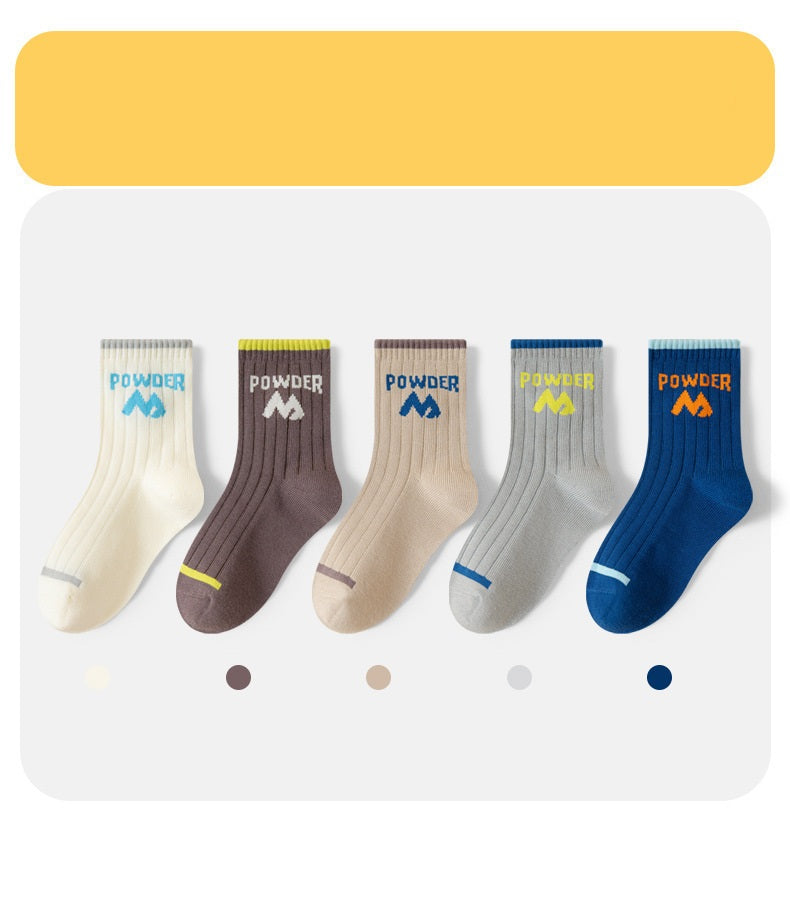 Autumn and Winter Arrival Baby Kids Boys and Girls Breathable Letters Pattern Socks 1 Lot=5-Pair Set, MyKids-USA®, Baby & Toddler Socks & Tights, MyKids-USA - Size/Age - M (3-5Y) - Color - Grey -  -  - TR2511202346-B