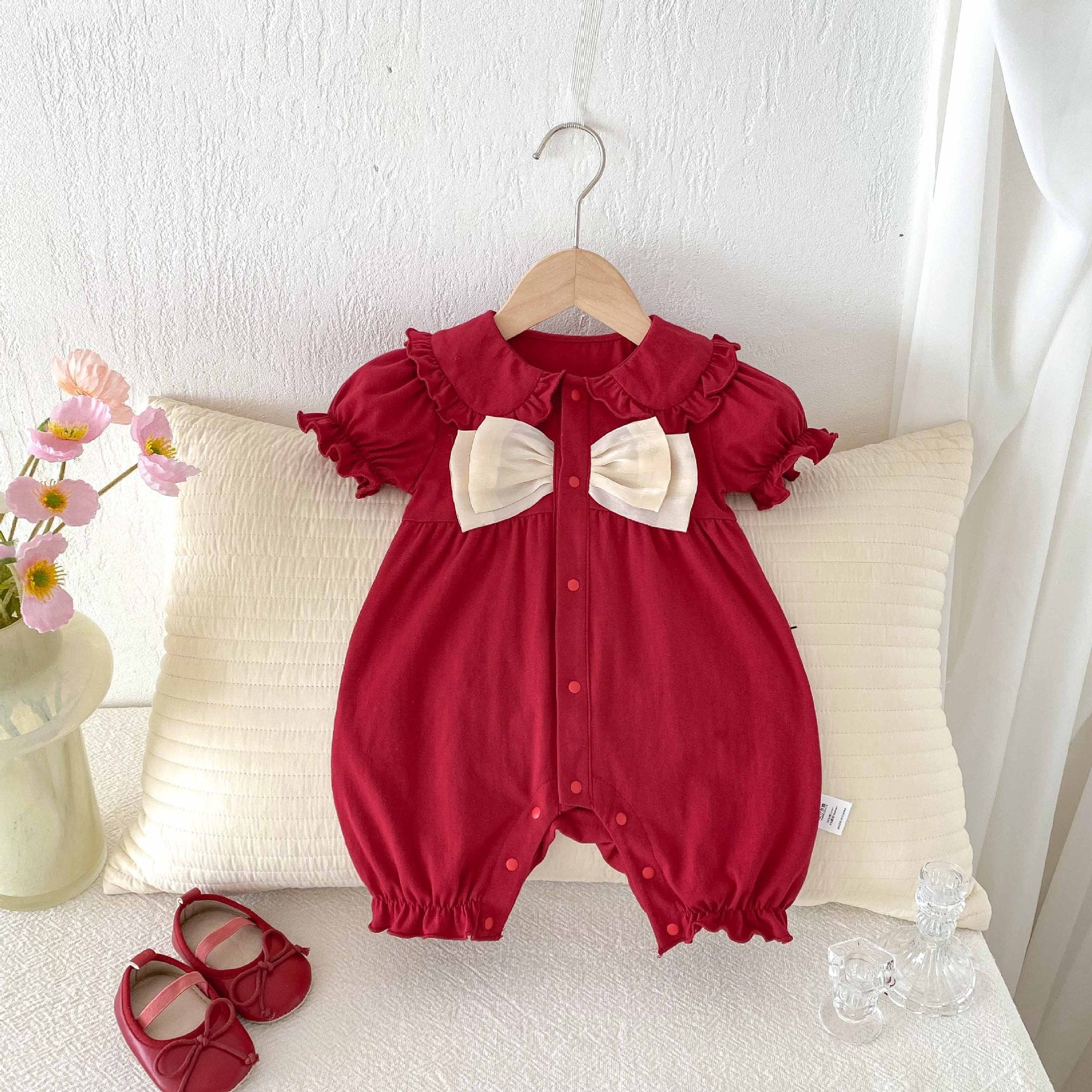 Summer Arrival Baby Girls Cute Short Sleeves Color Patchwork Rompers, MyKids-USA®, Baby One-Pieces, MyKids-USA - Size/Age - 66 (3-6M) - Color - Red -  -  - TR2503312208-A