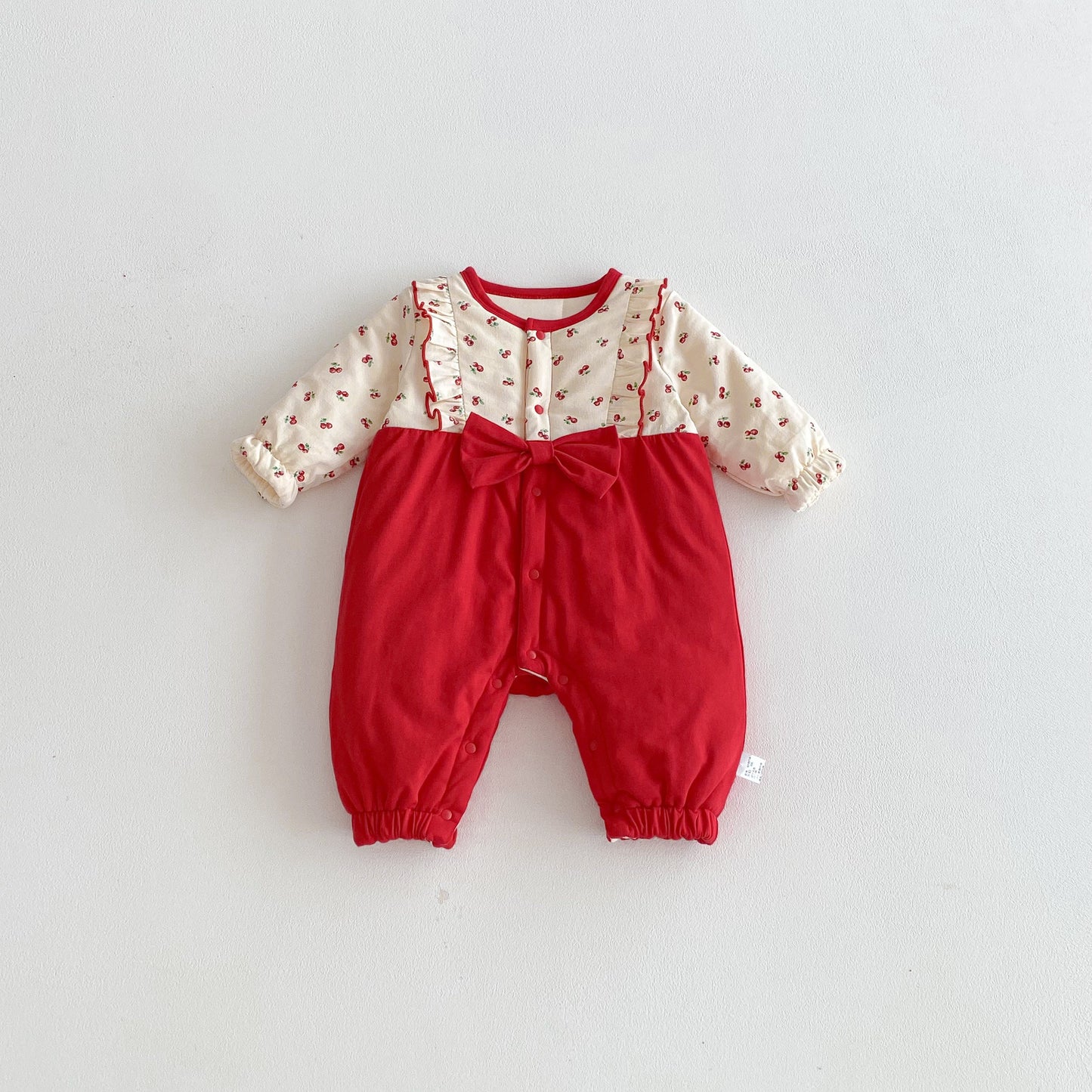 Autumn and Winter Arrival Baby Girls Long Sleeves Cherry Pattern Color Patchwork Rompers, MyKids-USA®, Baby One-Pieces, MyKids-USA - Size/Age - 66 (3-6M) - Color - Red -  -  - TR2512071736-A.