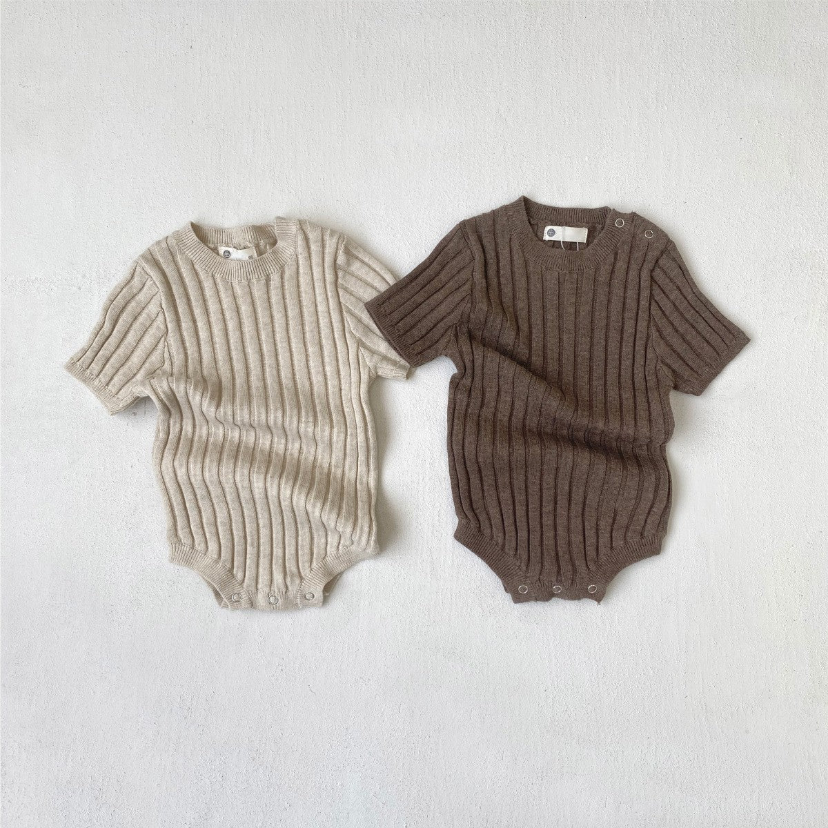 Summer Arrival Baby Unisex Short Sleeves Striped Pattern Knitted Bodysuit
