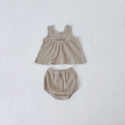 Summer Hot Selling Baby Girls Sleeveless Flowers Embroidered Pattern Top Vest and Bloomers Clothing Set, MyKids-USA®, Baby & Toddler Outfits, MyKids-USA - Size/Age - 73 (6-9M) - Color - Khaki -  -  - TR2505112258-A