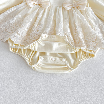 MyKids-USA® Autumn Arrival Baby Girls Long Sleeves Lace Trim Embroidered Pattern Bodysuit Dress