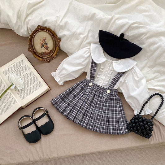 Plaid Pattern & Blouse College Style Sets