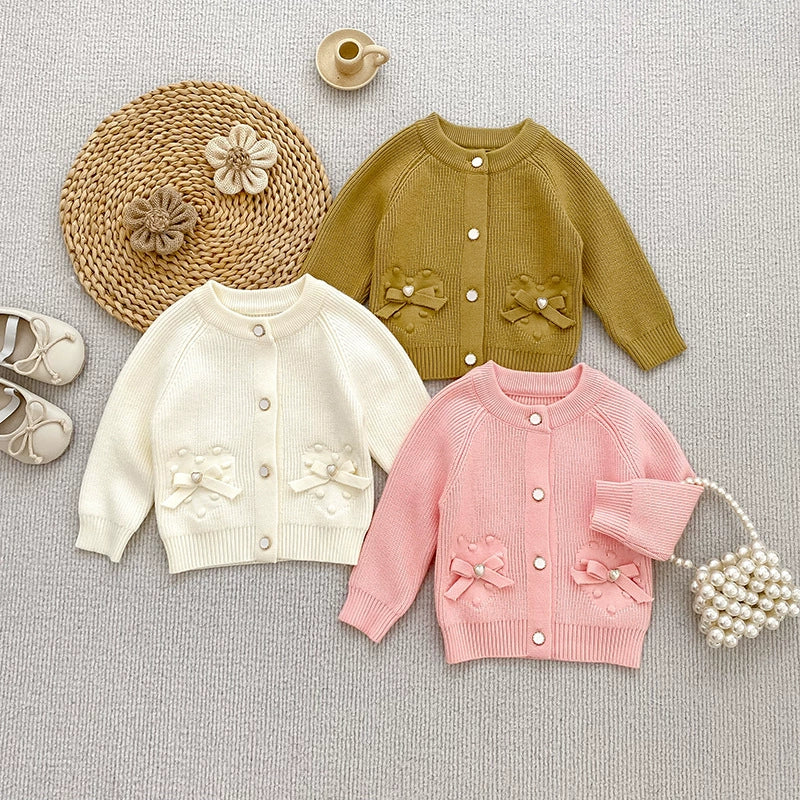 Autumn Arrival Baby Girls Comfortable Butterfly-bows Decorated Knitted Long Sleeves Cardigan, MyKids-USA®, Cardigans, MyKids-USA -  -  -  -  -  -  - 