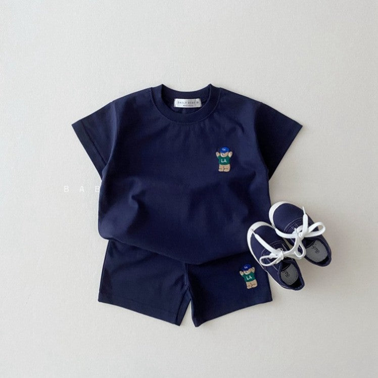 Summer Baby Kids Teddy Bear Pattern T-shirt and Shorts Clothing Set, MyKids-USA®, Baby & Toddler Outfits, MyKids-USA - Size/Age - 73 (6-9M) - Color - Navy Blue (Dark Blue) -  -  - TR2504252147-C