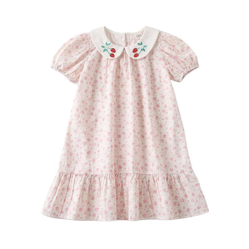 Summer Arrival Baby Girls Short Sleeves Flowers and Strawberry Pattern Dress, MyKids-USA®, Baby & Children's Dresses, MyKids-USA - Size/Age - 90 (12-24M) - Color - Pink -  -  - TR2604222354-A.