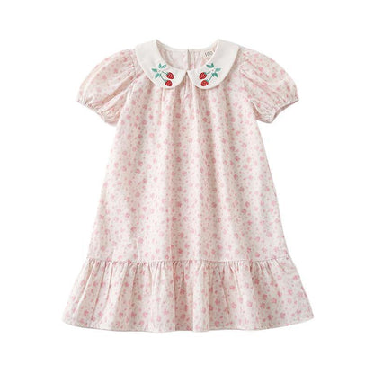 Summer Arrival Baby Girls Short Sleeves Flowers and Strawberry Pattern Dress, MyKids-USA®, Baby & Children's Dresses, MyKids-USA - Size/Age - 90 (12-24M) - Color - Pink -  -  - TR2604222354-A.
