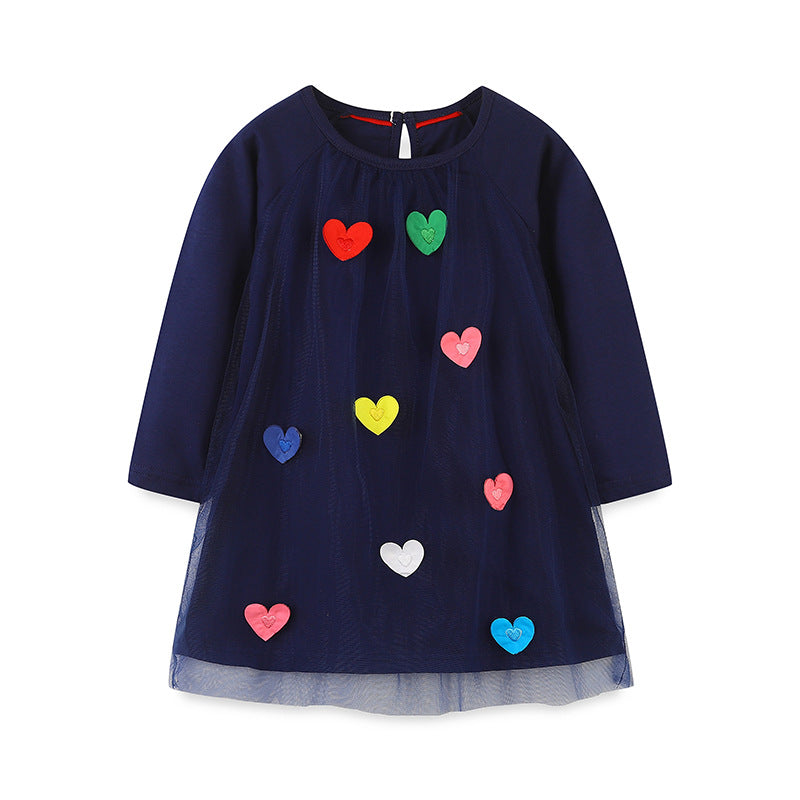 New Arrival Girls’ Long Sleeve Princess Dress For Children, Baby Girls’ Exquisite Heart/Star Mesh Dress