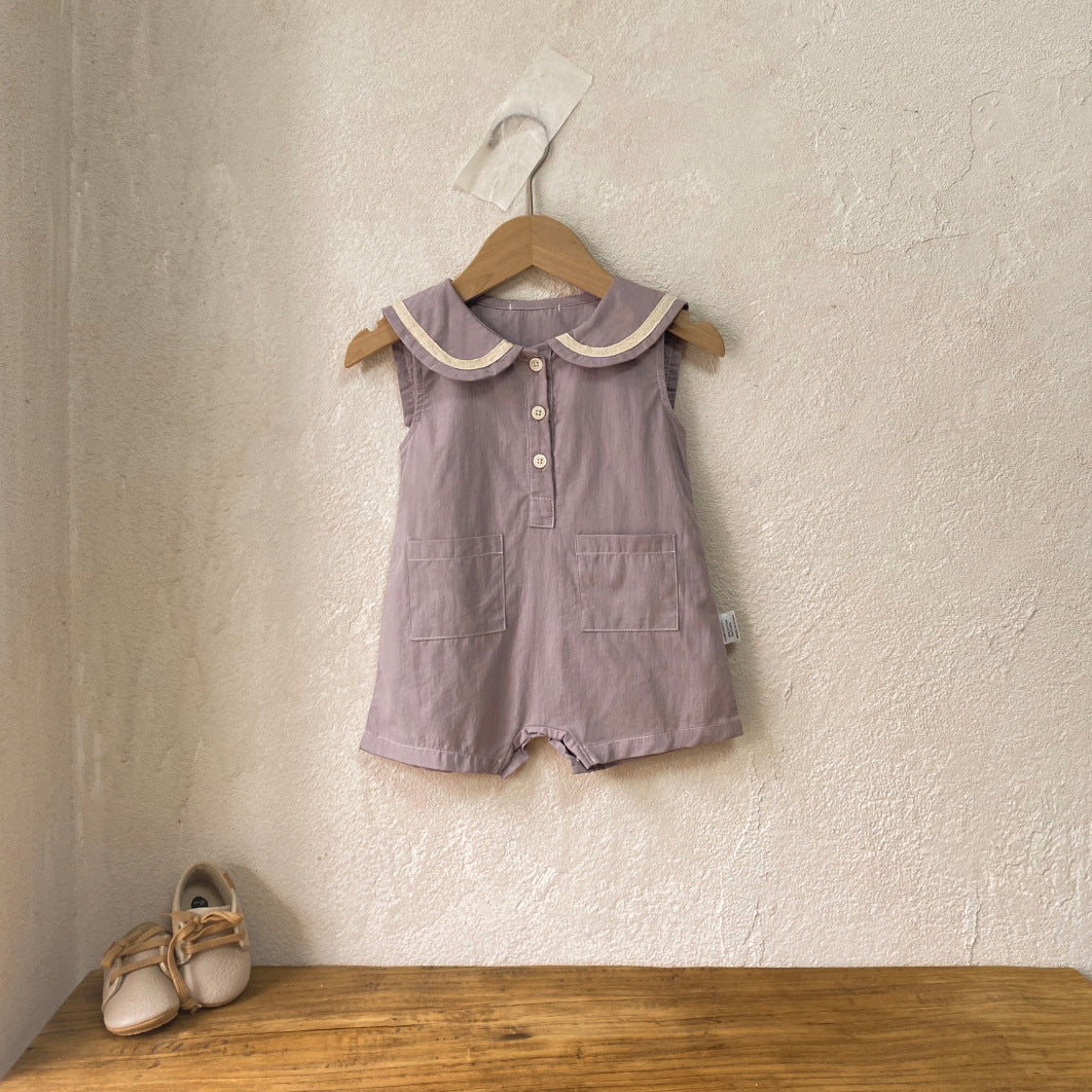 MyKids-USA® Hot Selling Summer Baby Kids Sleeveless Navy Collar Rompers
