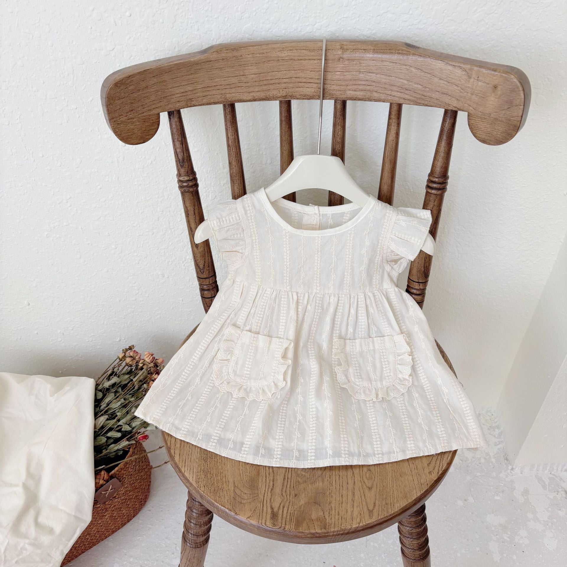 Summer Hot Selling Kids Girls Cute Fly Sleeves Striped and Flowers Pattern Dress, MyKids-USA®, Baby & Toddler Dresses, MyKids-USA - Size/Age - 73 (6-9M) - Color - Beige -  -  - TR2505142006-A