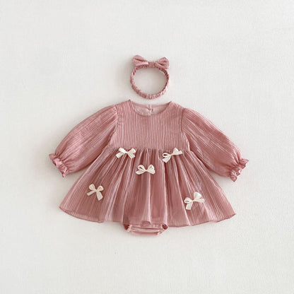 MyKids-USA® Autumn Arrival Baby Girls Long Sleeves Cute Butterfly-bows Pattern Bodysuit Dress