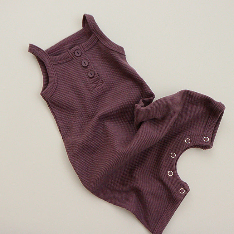 Summer Arrival Baby Sleeveless Plain Waffle Grid Rompers Bodysuits